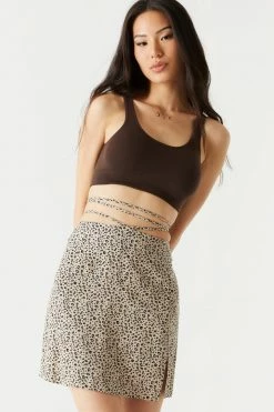 Stitches Ladies Bottoms Cheetah Print Self-Tie Side Slit Mini Skirt