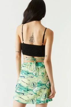 Stitches Ladies Green Marble Self-Tie Side Slit Mini Skirt Bottoms