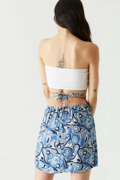 Stitches Ladies Blue Marble Self-Tie Side Slit Mini Skirt Bottoms