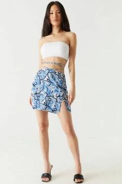 Stitches Ladies Blue Marble Self-Tie Side Slit Mini Skirt Bottoms 5 Stitches Ladies Blue Marble Self-Tie Side Slit Mini Skirt Bottoms