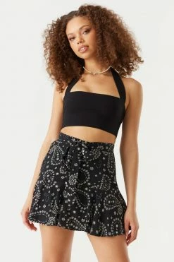 Stitches Ladies Floral Paisley Print Belted Skort