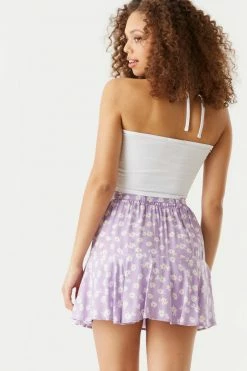 Stitches Ladies Bottoms Lilac Floral Print Belted Skort
