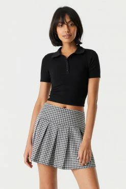 Stitches Ladies Houndstooth Print High-Rise Pleated Skirt