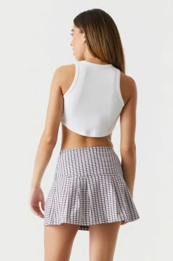 Stitches Ladies Pink Plaid High-Rise Pleated Bottom Mini Skirt