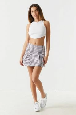 Stitches Ladies Pink Plaid High-Rise Pleated Bottom Mini Skirt