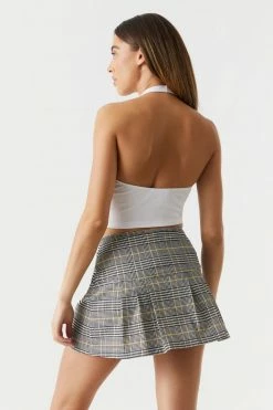 Stitches Ladies Bottoms Yellow Plaid High-Rise Pleated Bottom Mini Skirt