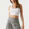 Stitches Ladies Bottoms Yellow Plaid High-Rise Pleated Bottom Mini Skirt