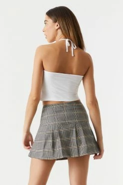 Stitches Ladies Orange Plaid High-Rise Pleated Bottom Mini Skirt