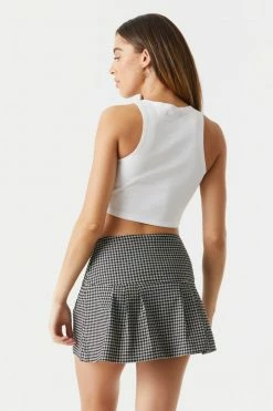 Stitches Ladies Black Plaid High-Rise Pleated Bottom Mini Skirt