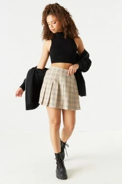 Stitches Ladies Plaid Pleated Twill Mini Skirt