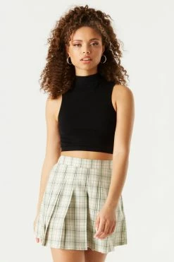 Stitches Ladies Sage Plaid Pleated Twill Mini Skirt Bottoms