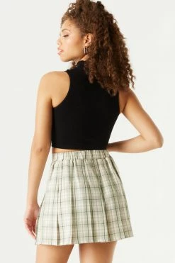 Stitches Ladies Sage Plaid Pleated Twill Mini Skirt Bottoms