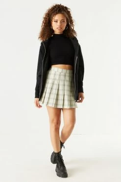 Stitches Ladies Sage Plaid Pleated Twill Mini Skirt Bottoms