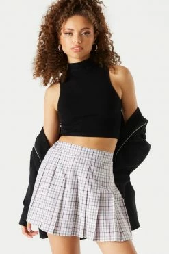 Stitches Ladies Lilac Plaid Pleated Twill Mini Skirt