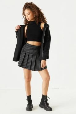 Stitches Ladies Bottoms Pinstripe Print Pleated Twill Mini Skirt