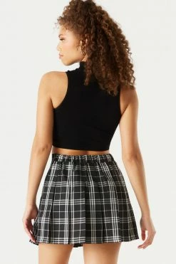 Stitches Ladies Plaid Pleated Twill Mini Skirt