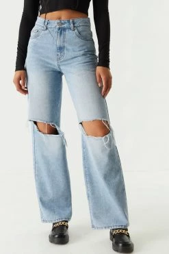 Stitches Ladies Refuge Ultra High-Rise Light Wash Distressed Wide Leg Jean