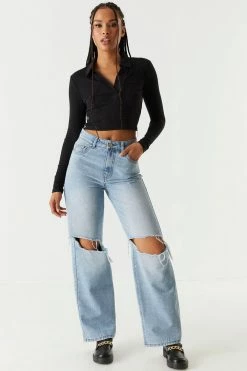 Stitches Ladies Refuge Ultra High-Rise Light Wash Distressed Wide Leg Jean