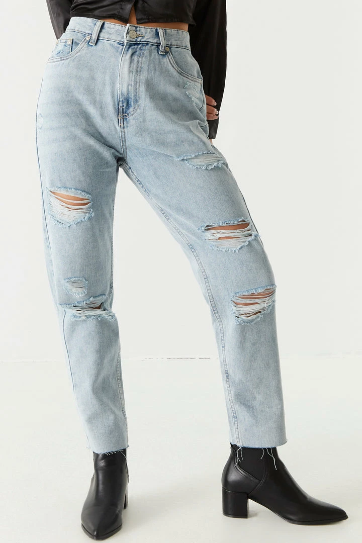 Stitches Ladies Refuge Jeans Refuge Ultra High-Rise Distressed Acid Wash Mom Jean 2 Stitches Ladies Refuge Jeans Refuge Ultra High-Rise Distressed Acid Wash Mom Jean