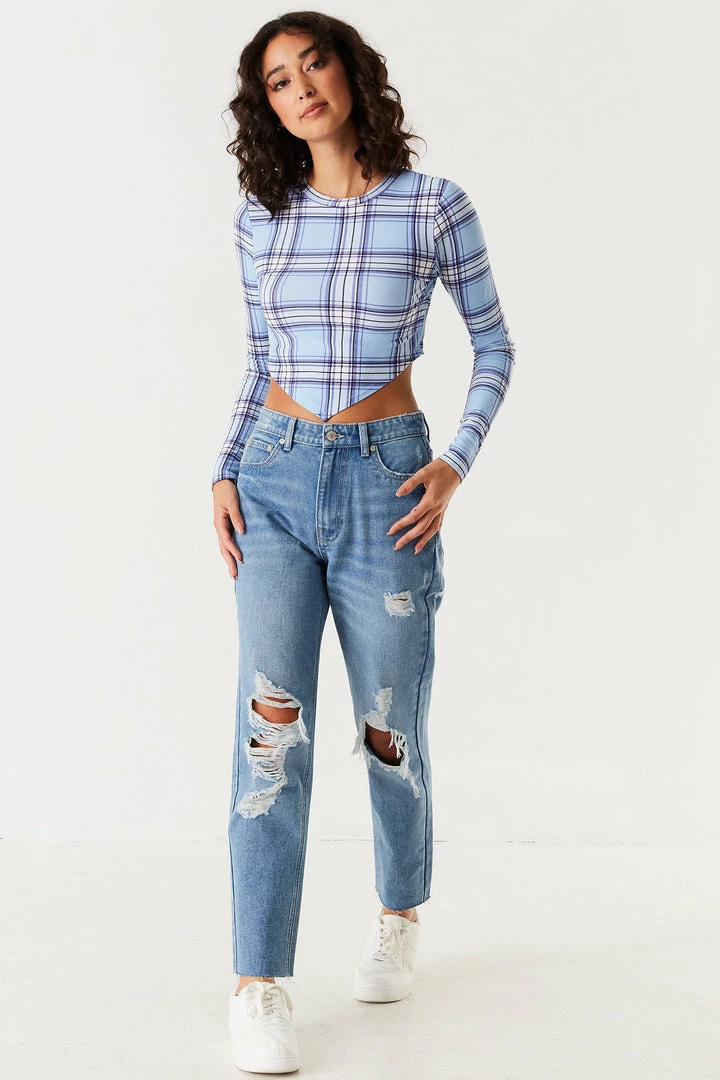 Stitches Ladies Refuge Jeans Refuge Ultra High-Rise Distressed Medium Wash Mom Jean 1 Stitches Ladies Refuge Jeans Refuge Ultra High-Rise Distressed Medium Wash Mom Jean