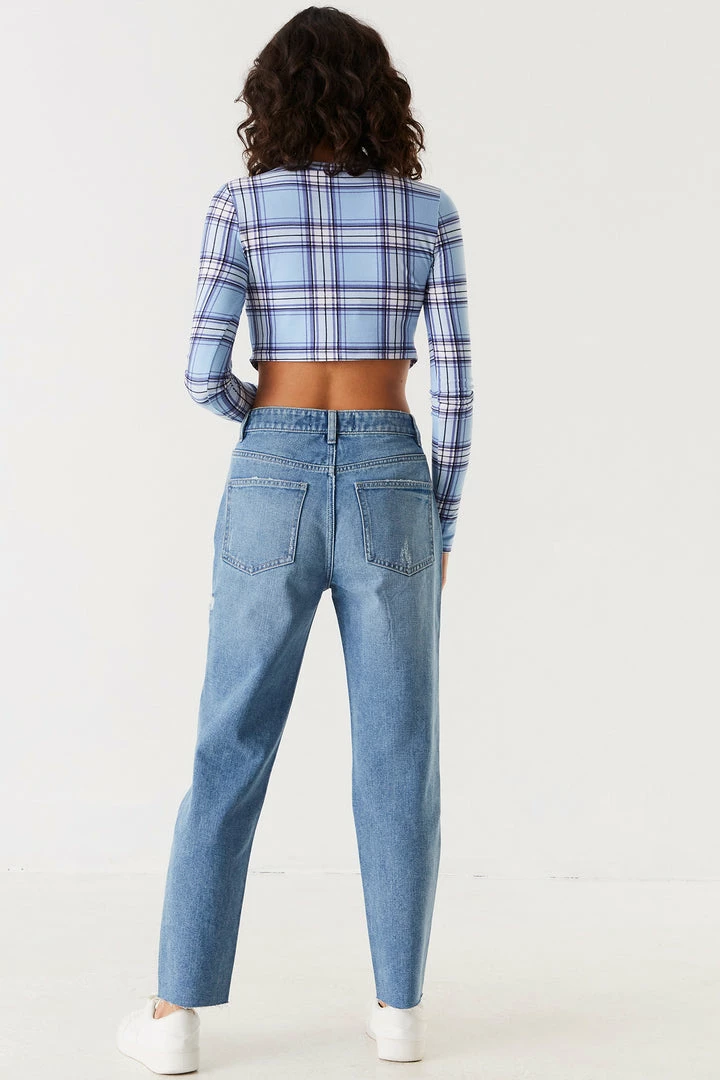 Stitches Ladies Refuge Jeans Refuge Ultra High-Rise Distressed Medium Wash Mom Jean 2 Stitches Ladies Refuge Jeans Refuge Ultra High-Rise Distressed Medium Wash Mom Jean