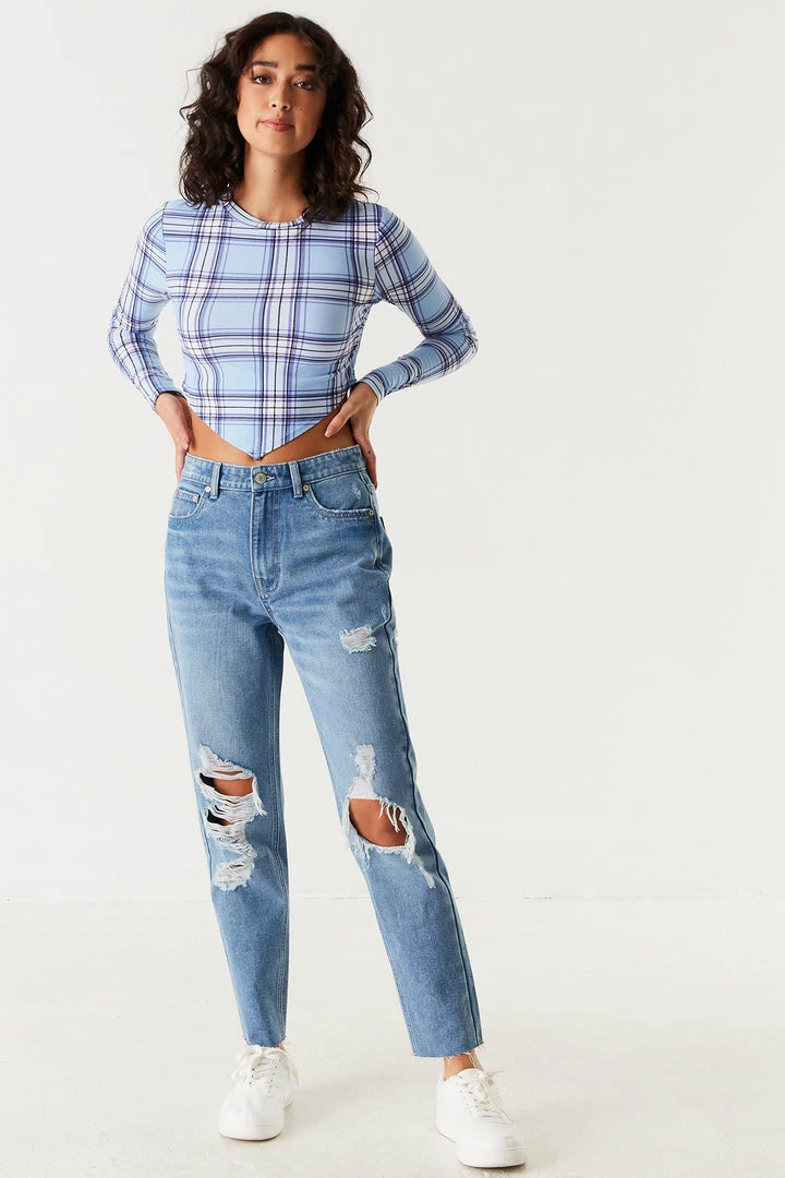 Stitches Ladies Refuge Jeans Refuge Ultra High-Rise Distressed Medium Wash Mom Jean 3 Stitches Ladies Refuge Jeans Refuge Ultra High-Rise Distressed Medium Wash Mom Jean