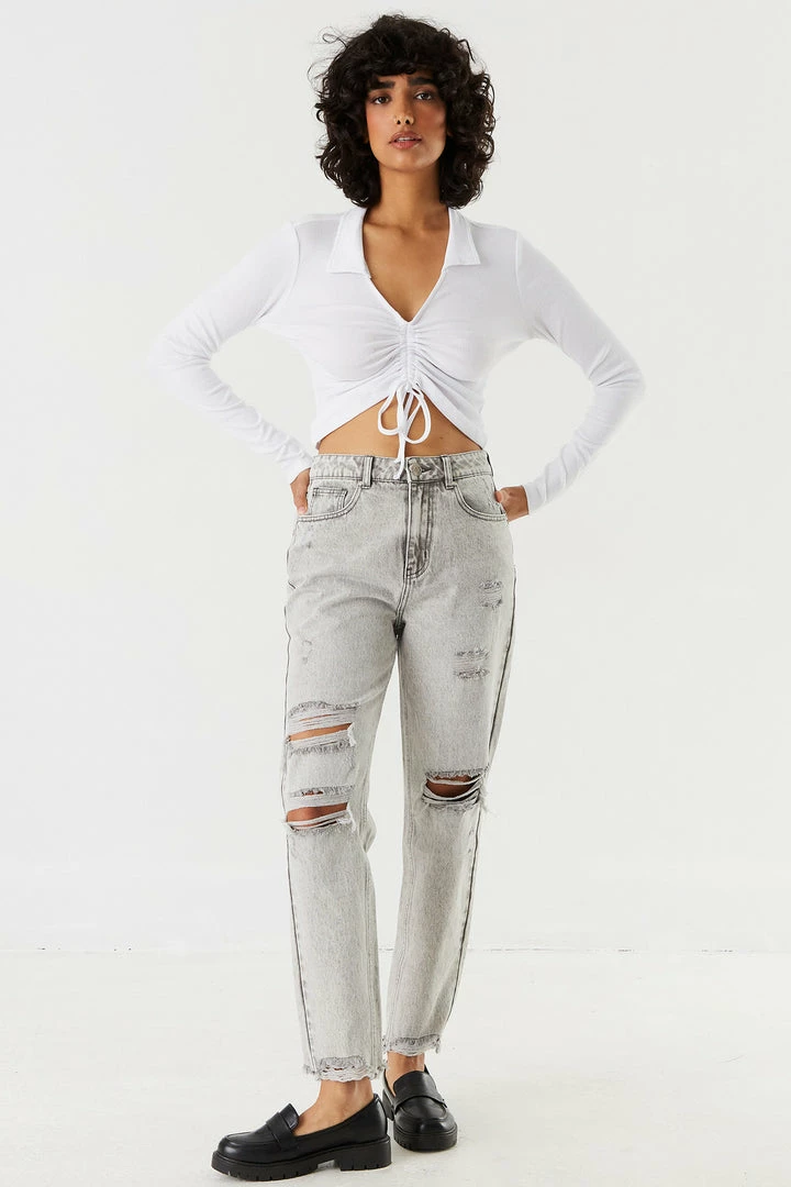 Stitches Ladies Refuge Ultra High-Rise Distressed Grey Mom Jean 1 Stitches Ladies Refuge Ultra High-Rise Distressed Grey Mom Jean