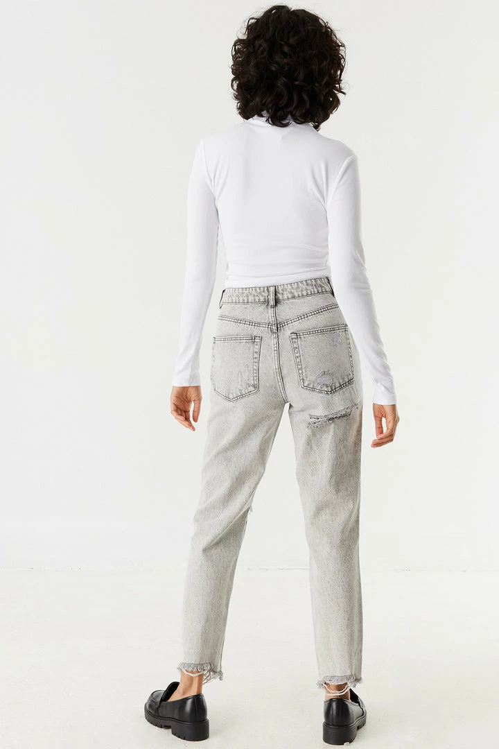 Stitches Ladies Refuge Ultra High-Rise Distressed Grey Mom Jean 2 Stitches Ladies Refuge Ultra High-Rise Distressed Grey Mom Jean