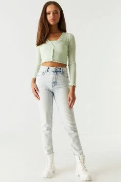 Stitches Ladies Refuge High-Rise Acid Wash Leg Slit Mom Jean