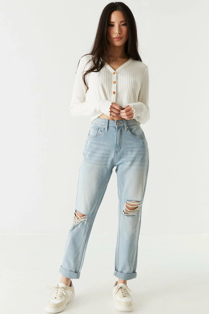 Stitches Ladies Refuge Mid-Rise Distressed Light Wash Boyfriend Jean 1 Stitches Ladies Refuge Mid-Rise Distressed Light Wash Boyfriend Jean