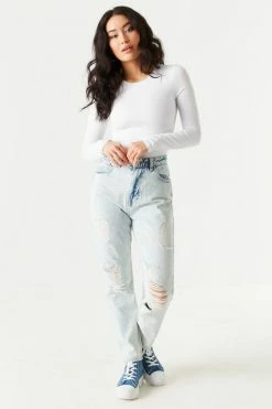 Stitches Ladies Refuge High-Rise Distressed Acid Wash Mom Jean