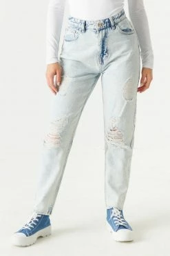 Stitches Ladies Refuge High-Rise Distressed Acid Wash Mom Jean