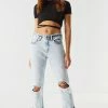 Stitches Ladies Refuge Mid-Rise Distressed Acid Wash Boyfriend Jean Refuge Jeans
