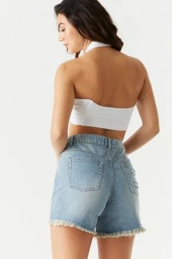 Stitches Ladies Refuge Unrolled Distressed Ultra-High-Rise Mom Jean Shorts Refuge Jeans