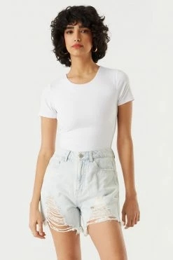 Stitches Ladies Refuge Unrolled Distressed Ultra-High-Rise Mom Jean Shorts Refuge Jeans