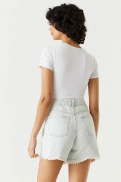 Stitches Ladies Refuge Unrolled Distressed Ultra-High-Rise Mom Jean Shorts Refuge Jeans