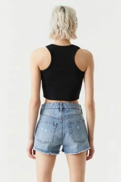 Stitches Ladies Refuge Jeans Refuge High-Rise Distressed Medium Wash Vintage Denim Short