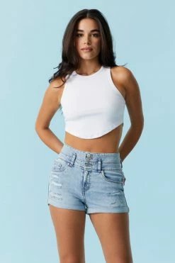 Stitches Ladies Refuge Jeans Refuge High-Rise Push-Up Light Wash Distressed Denim Short