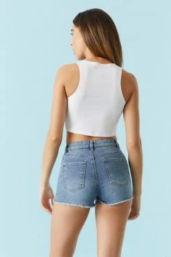 Stitches Ladies Refuge High-Rise Raw Hem Distressed Denim Short Refuge Jeans