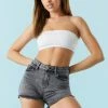 Stitches Ladies Refuge High-Rise Black Acid Wash Raw Hem Denim Short