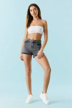 Stitches Ladies Refuge High-Rise Black Acid Wash Raw Hem Denim Short