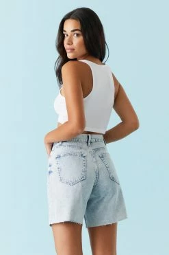 Stitches Ladies Refuge High-Rise Distressed Light Wash 90's A-Line Denim Short Refuge Jeans