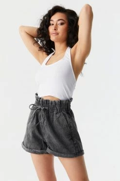 Stitches Ladies Self-Tie High-Rise Denim Paperbag Short