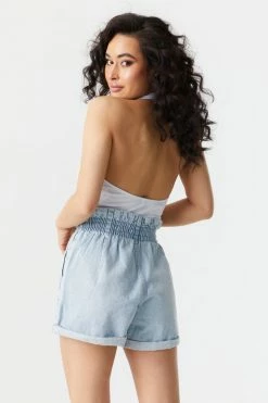 Stitches Ladies Self-Tie High-Rise Denim Paperbag Short 16 Stitches Ladies Self-Tie High-Rise Denim Paperbag Short