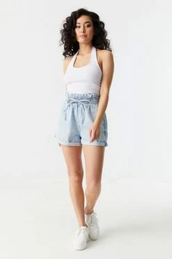 Stitches Ladies Self-Tie High-Rise Denim Paperbag Short 17 Stitches Ladies Self-Tie High-Rise Denim Paperbag Short