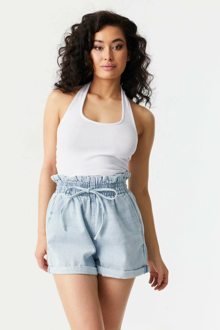 Stitches Ladies Self-Tie High-Rise Denim Paperbag Short 4 Stitches Ladies Self-Tie High-Rise Denim Paperbag Short