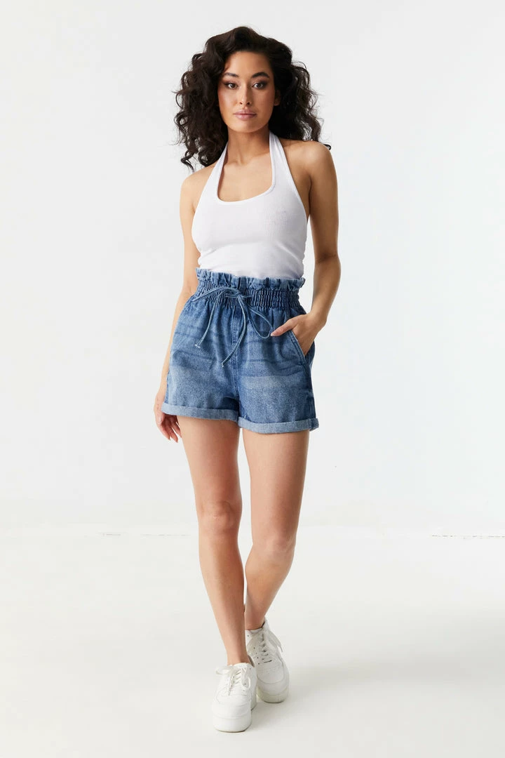 Stitches Ladies Self-Tie High-Rise Denim Paperbag Short 9 Stitches Ladies Self-Tie High-Rise Denim Paperbag Short