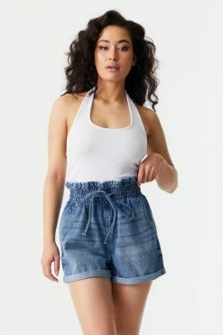 Stitches Ladies Self-Tie High-Rise Denim Paperbag Short 18 Stitches Ladies Self-Tie High-Rise Denim Paperbag Short