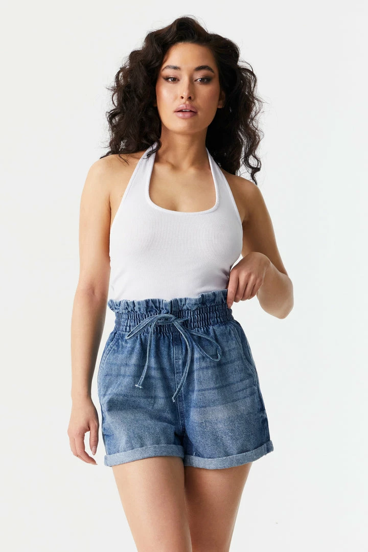 Stitches Ladies Self-Tie High-Rise Denim Paperbag Short 7 Stitches Ladies Self-Tie High-Rise Denim Paperbag Short