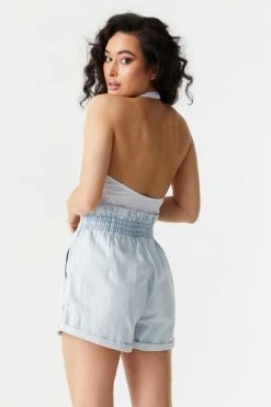 Stitches Ladies Self-Tie High-Rise Denim Paperbag Short 22 Stitches Ladies Self-Tie High-Rise Denim Paperbag Short